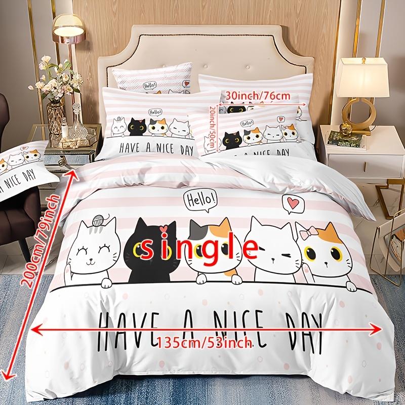 Adorable Lovely Carton Cat Duvet Cover Set Animal Beding Set Ultra-Soft Duvet Cover featuring Pilowcase for Bedrom Guest Rom Dorm Home