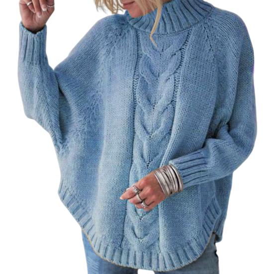 Suéter de mujer Tops Cuello medio alto Manga larga con alas de murciélago Suéter de punto de color sólido