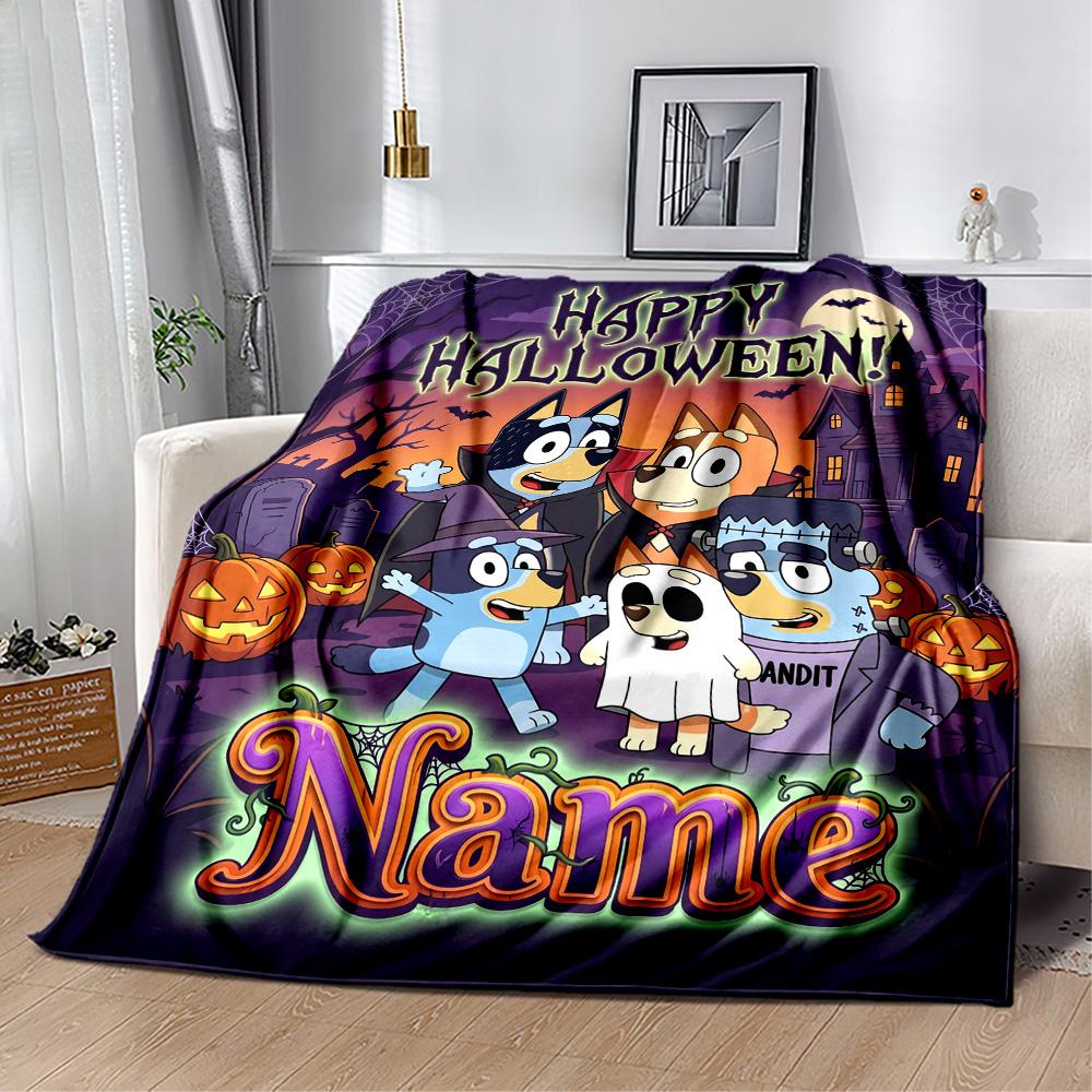 Halloween Bluey Family Personalized Text Blanket Gift Personalized Blanket Soft Warm Cozy for Livingroom Nap Couch Office Chair