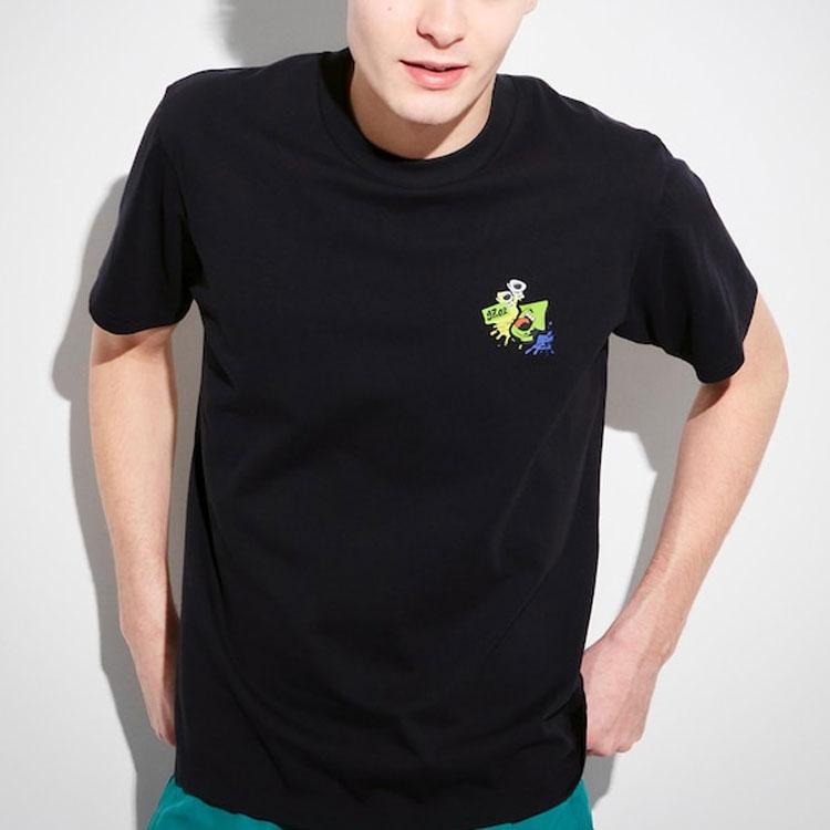 Uniqlo X Splatoon 3 Collaboration SS23 Back Jet Spray Graffiti Print Short Sleeve T-Shirt Unisex Tops Black 460485-09
