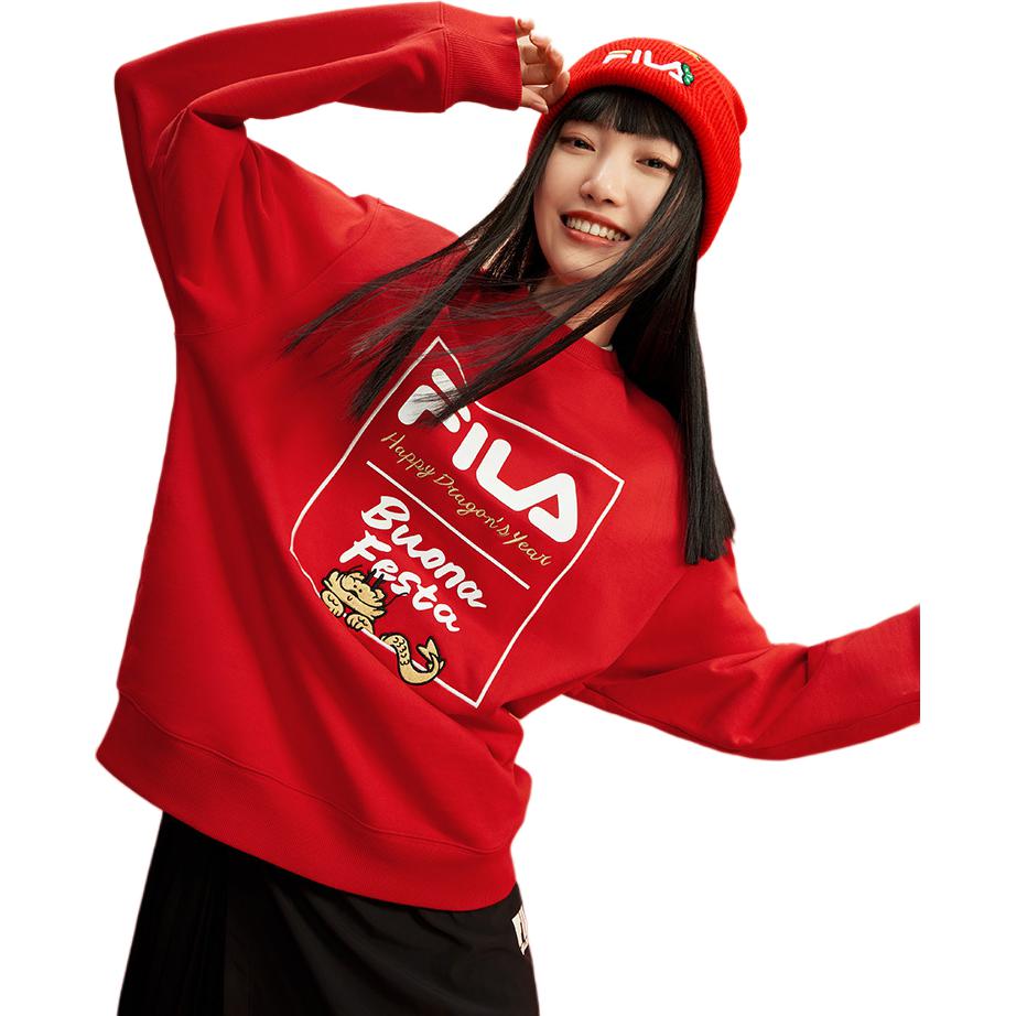 FILA Da Da Long Series New Year Pullover 2024 Spring Sweatshirt Unisex tops Legendary-Red F11U419201FRD