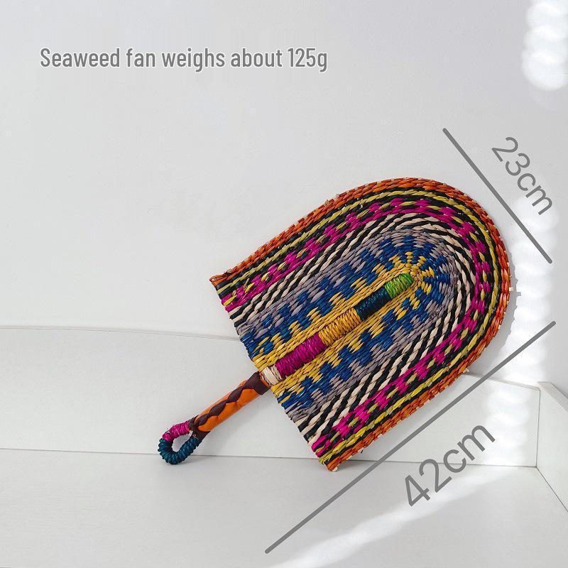 Vietnamese Seaweed Straw Fan: African-Style Wall Decor & Handheld Palm Leaf Fan