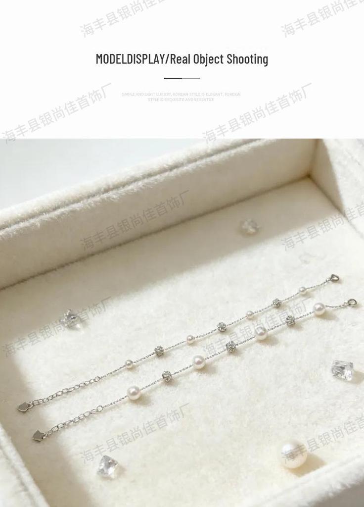 S925 Sterling Silver Sparkle Diamond Ball & Pearl Bracelet - Versatile and Fashionable Full of Stars Design
