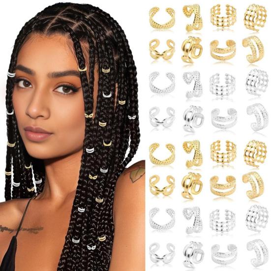 32/40/60Pcs Dreadlock Hair Accessories, Hollow Carved Hair Rings, Open Design Easy to Wear Hair Cuffs for Festivals Parties
