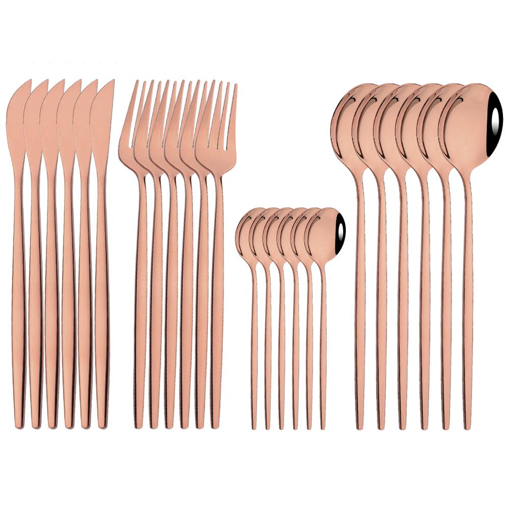 24Pcs Mirror Gold Dinnerware Cutlery Set Stainless Steel Kitchen Flatware Knife Fork Coffee Spoon Home Tableware Silverware Set