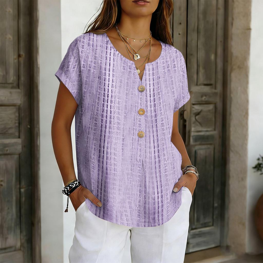 Women's Casual, Loose-Fit, And Stylish Short-Sleeve Cotton-Linen Top