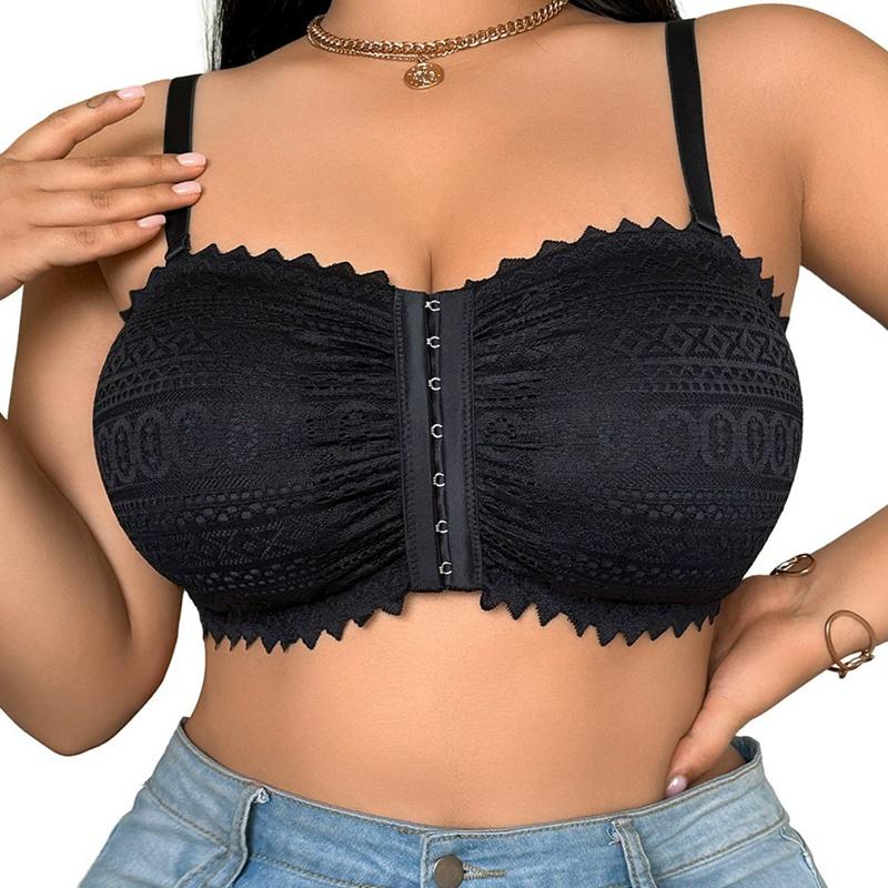 Biustonosz Damski Plus Size z Przodu na Zapięcie Czarny Koronkowy Biustonosz