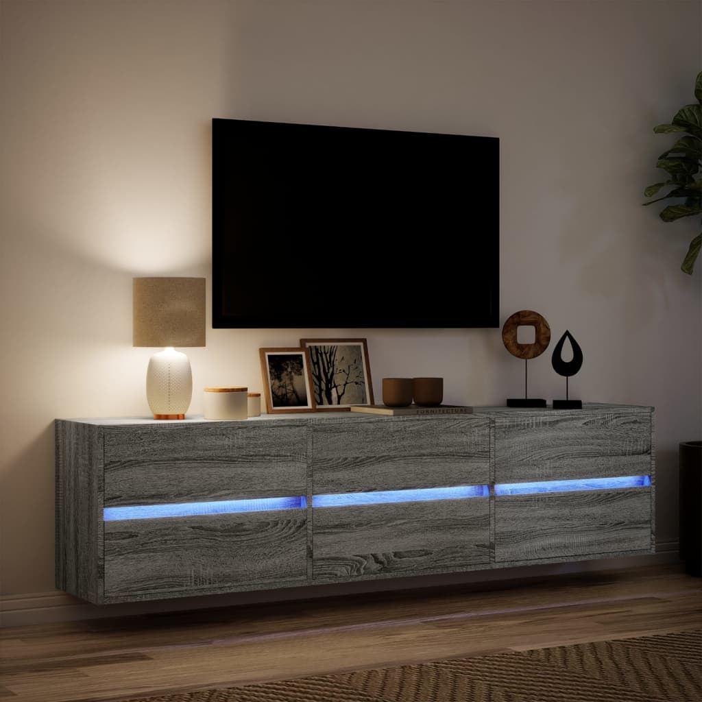 Wall Mounted TV Cabinet with LED Lighting Grey Sonoma 180 x 31 x 45 cm