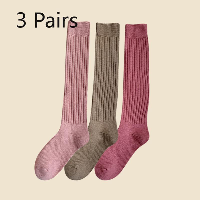 

3 пары женских хлопковых полосатых узких носков Preppy с ворсом до икр 3 Pairs