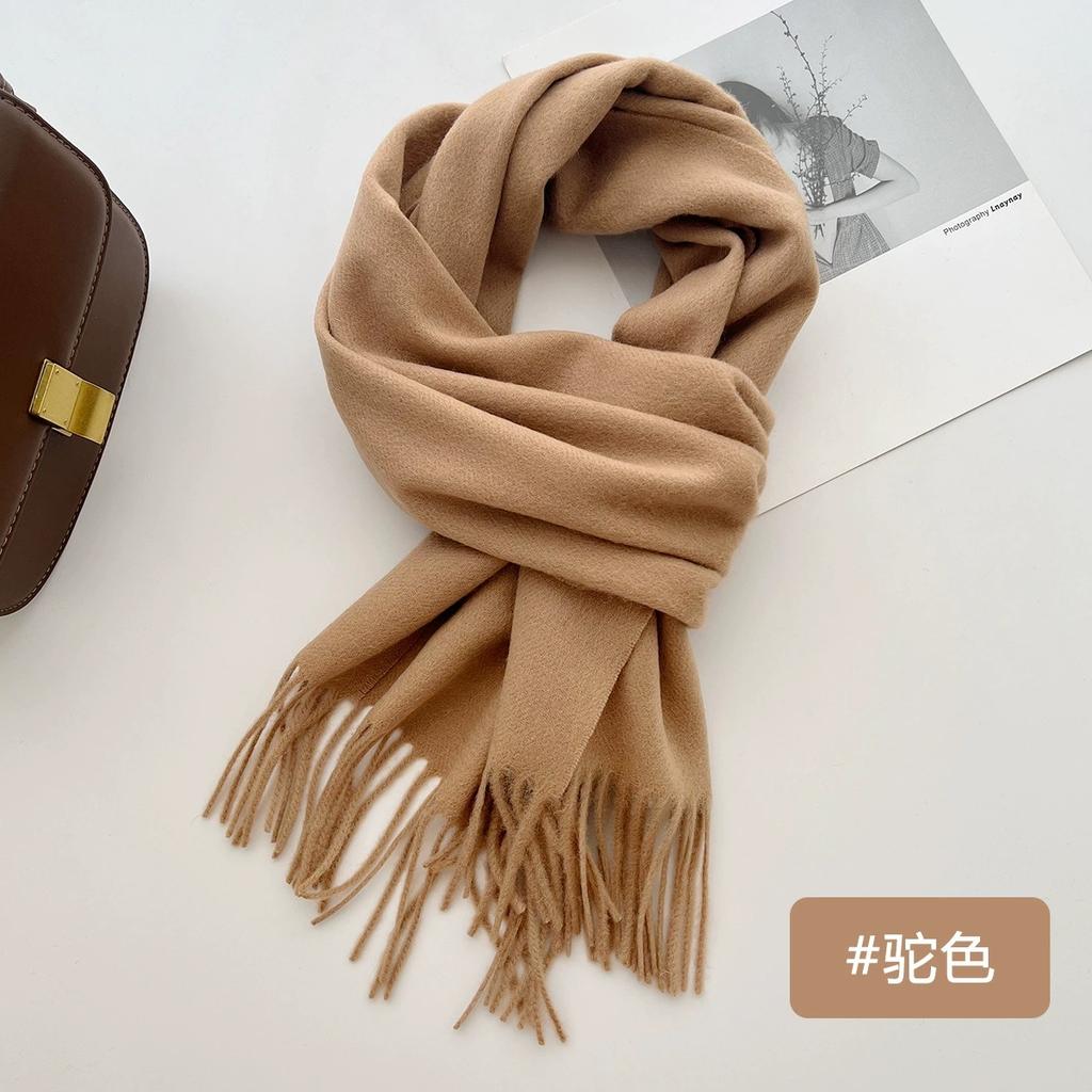 100% Wool Winter Scarf For Women Long Warm Cashmere Scarves Hijab Solid Lady Shawl Wrap Female Pashmina Bandana Head Scarfs