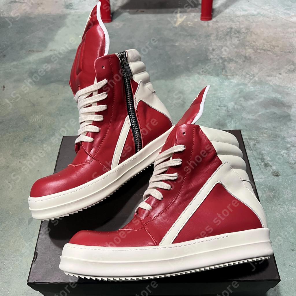 R-o Classic Boot Red Leather High Top Shoe Luxury Genious Men Sneaker Zipper Women Casual Shoes Lace Up Geobasket Ankle Boots