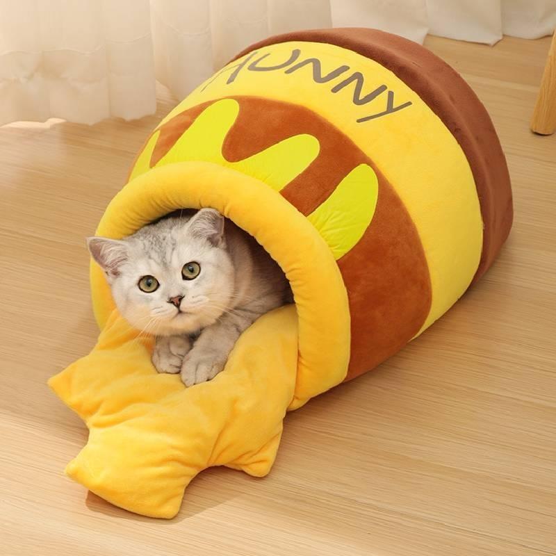 Cozy And Warm Cat House For Winter Pet Bed With Honey Pot Design Washable And Durable