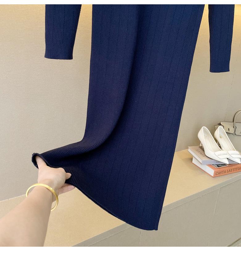 Women's Royal Blue Long-Sleeve Bodycon Wool Knit Dress for Autumn/Winter