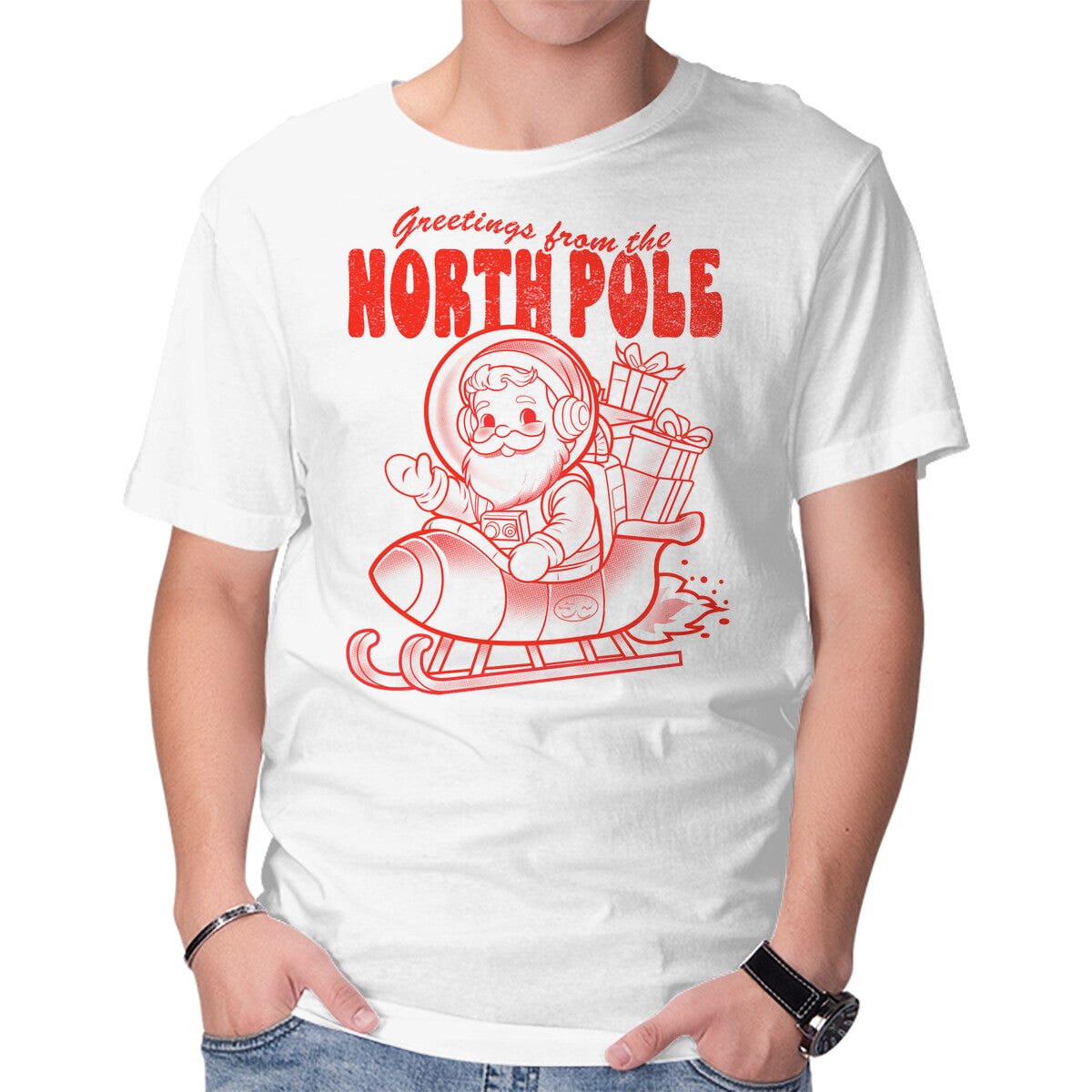 Unisex Crew Neck T-Shirt Greetings From The North Pole Graphic Short Sleeve Casual Tee XXXL
