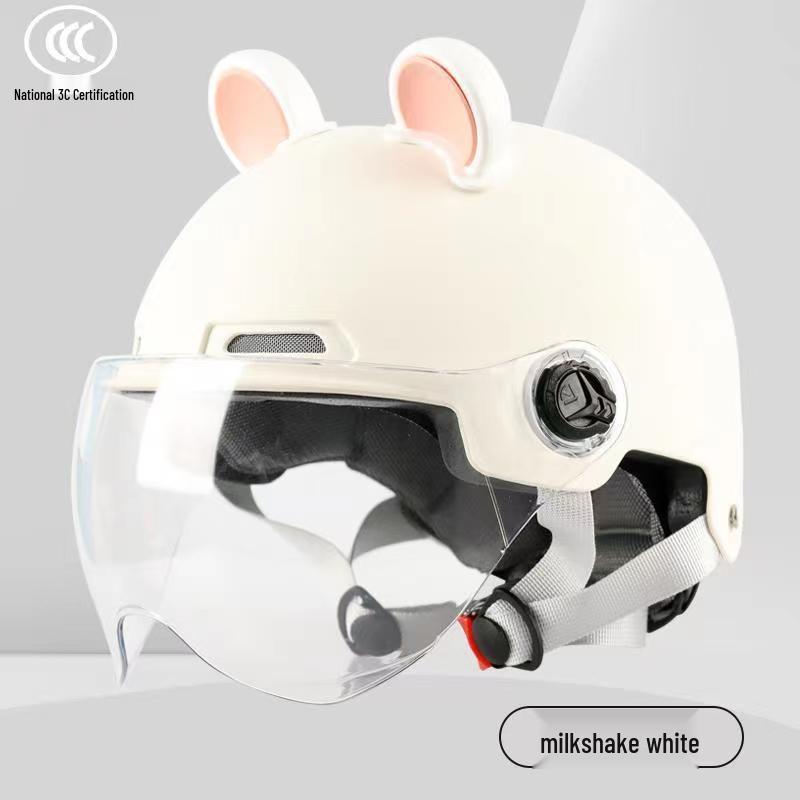 New Class A 3C Certified Electric Motorcycle Helmet with Bear Ears - Unisex Half Helmet for Summer Safety