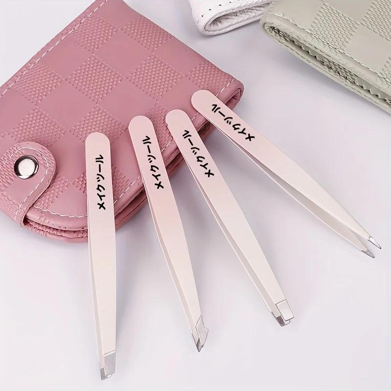 Xiaomi 4pcs Stainless Steel Gradient Color Tweezers Set - Precision Curved Eyebrow, Beard, and Mustache Hair Removal - Comfort Grip, An