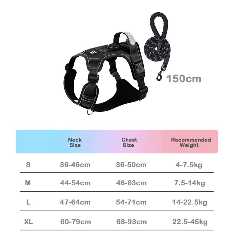 No-Pull Dog Harness for Large Dogs with GPS Tracker Slot Heavy Duty Reflective Adjustable Pet Vest Harness for Outdoor Walking