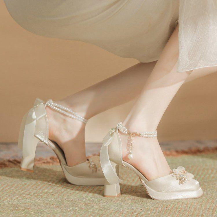 

Туфли на высоком каблуке, фея, ветер, светлый цвет, полые, водонепроницаемые, стол, маленький человек, основное свадебное платье, свадебные туфли, обычно можно носить, не утомляя ноги, одиночные 40