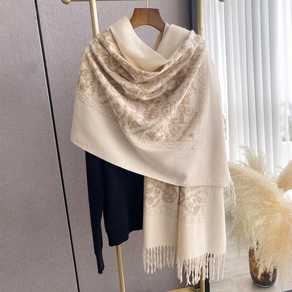 Luxury Design Winter Embroidery Cashmere Scarves High Quality Women Thicken Tassels Wrap Shawl Ladies Warm Wool Pashmina Scarf