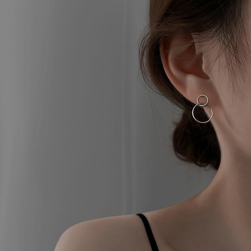 New Fashion Simple Geometric Personalized 925 Sterling Silver Hollow Circle INS Cross Double Ring Circular Earrings TYB623