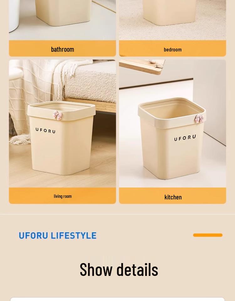 Cute Open-Top Square Trash Can with Press Ring – Large Capacity for Living Room, Bathroom, Kitchen