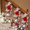 Christmas wreath, red bow, white pine cones, Christmas stair decoration, wreath30CM Lighted pendant