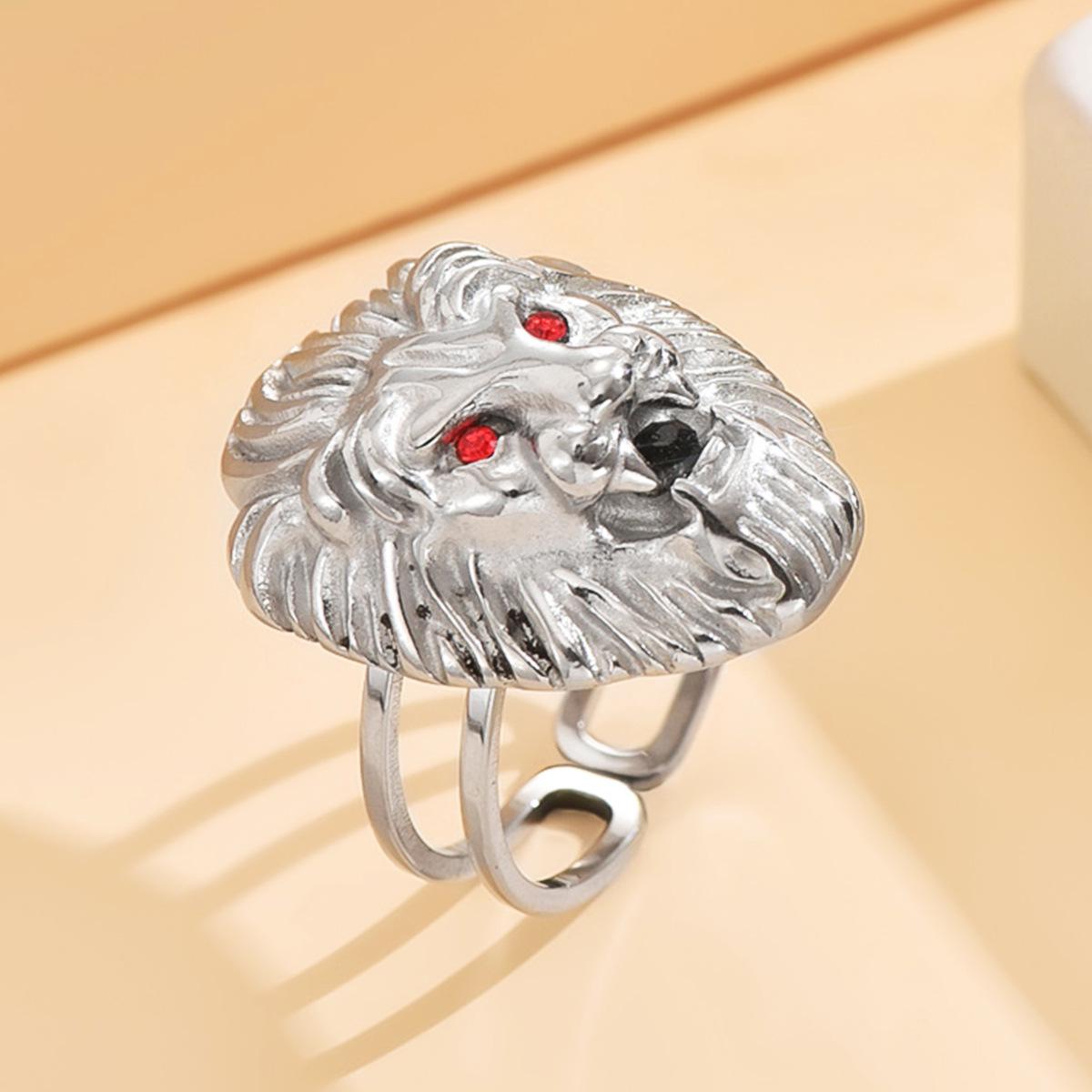 Seiko Adjustable Lion Ring: Punk Boyfriend Style, Hip Hop Unisex Jewelry, Titanium Steel