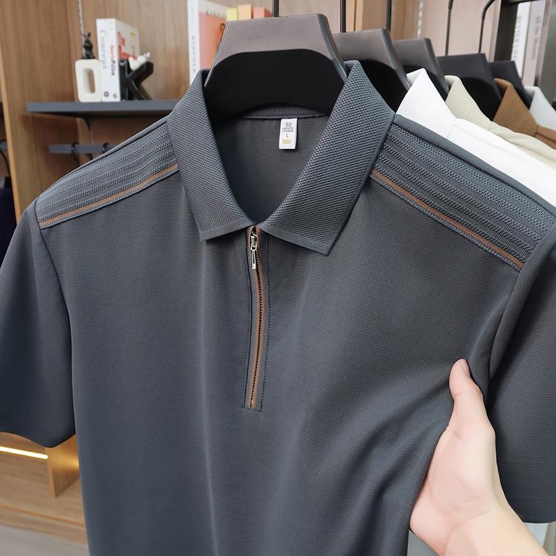 

Ice Silk Seamless Polo Shirt - Short Sleeve, Lapel, High-End Business Casual Top for Young Men 3XL