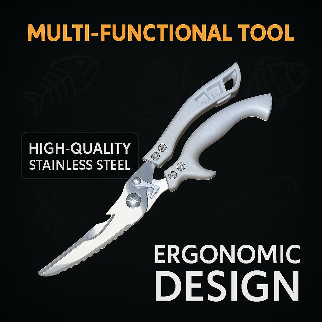 Multi-Functional Stainless Steel Kitchen Scissors Strong Bone Cutting Fish Scaling Tool