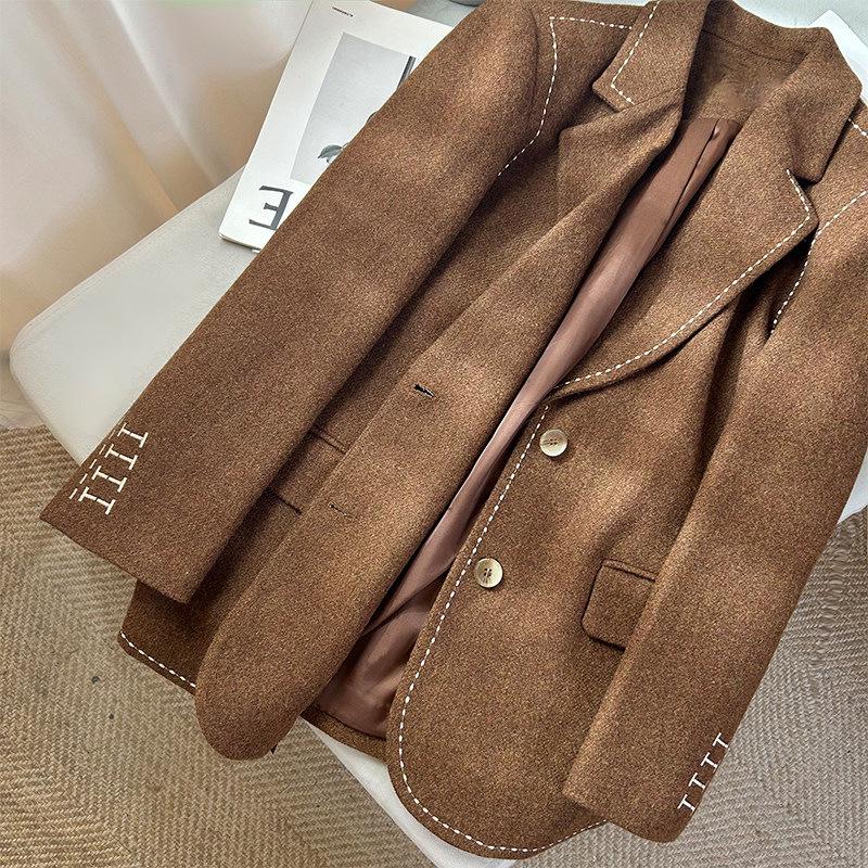 Женский шерстяной костюм-жакет осенне-зимний, французский дизайн - Повседневный корейский стиль S