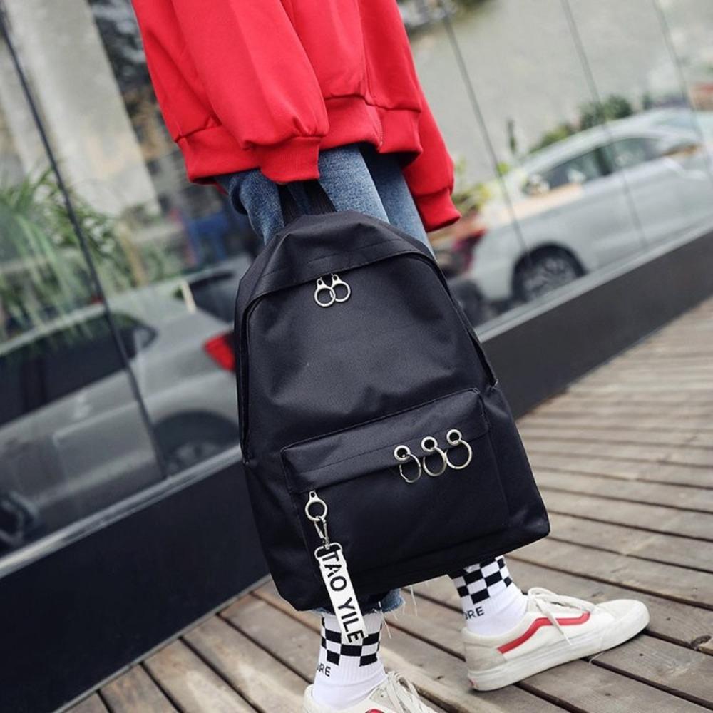 New trendy and cool casual backpack simple and fashionable solid color backpack men's and women's same canvas college style school bag