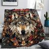 Primitive Wolf Print Flannel Blanket, High quality Comfortable for All Seasons, Home Decor, Warmth and Comfort, Perfect for Christmas Gifts