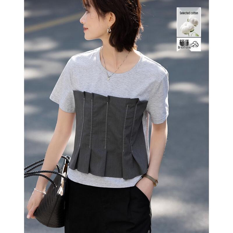 Demana Faux Two-piece Pleated T-shirt XL