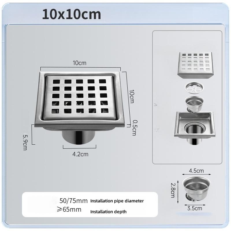 Stainless steel Floor Drains Tile Invisible Embedded Grid Shower Deodorant Floor Drain Kitchen Bathroom Hardware Fittings