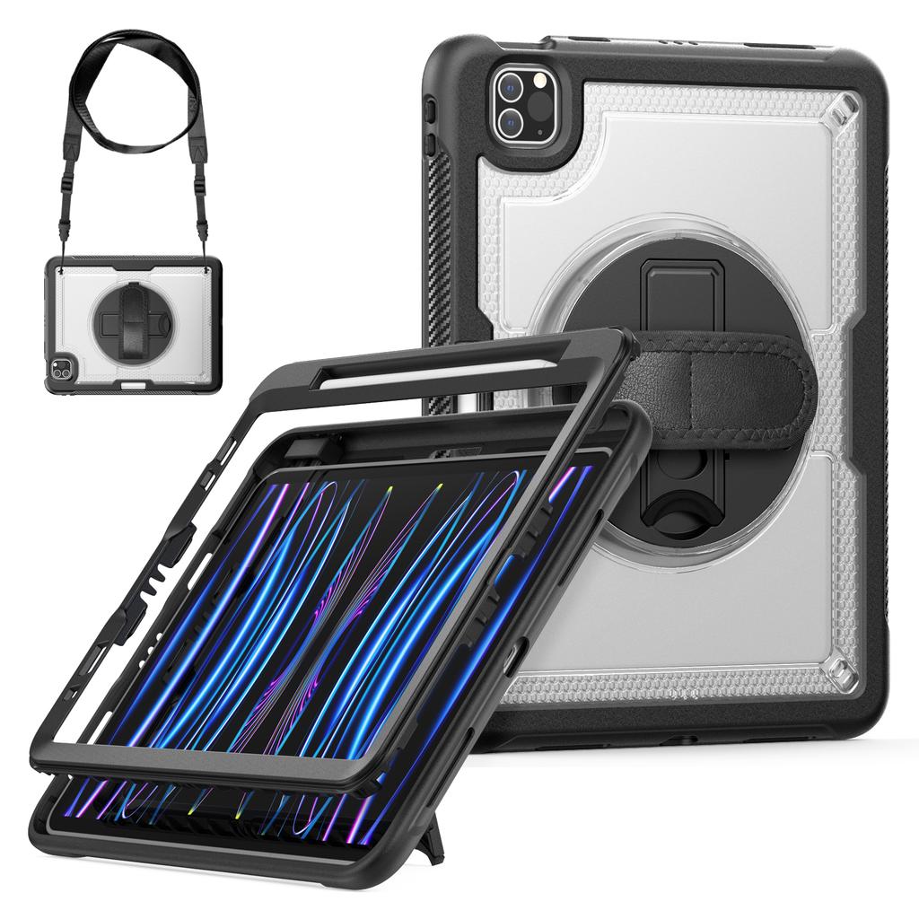 Tablet Case For iPad Air (2022)/(2020)/Pro 11 (2022)/(2021)/(2020)/(2018) PC + TPE Cover with Hand Strap and Shoulder Strap