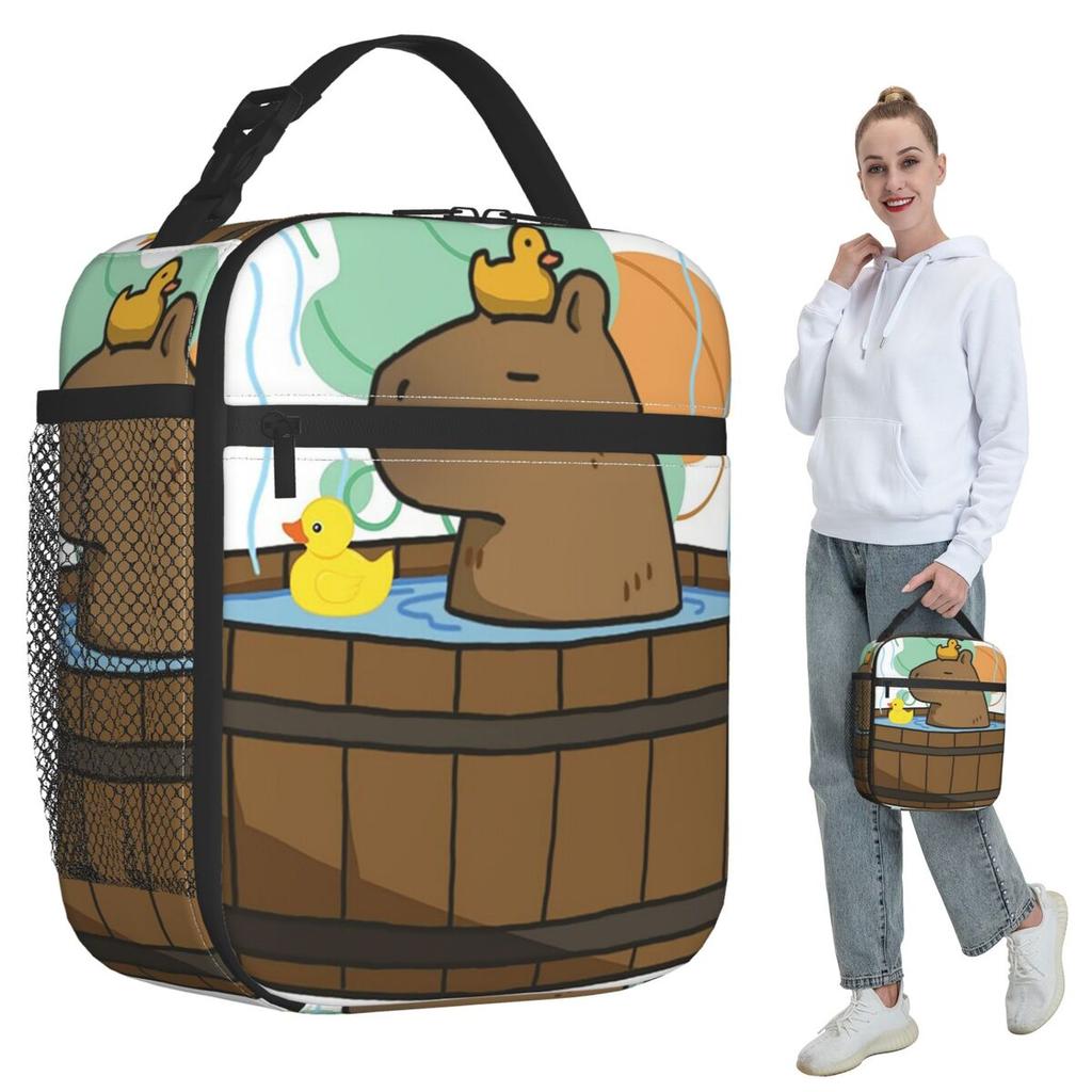Bath Water Capybara Hot Spring Bubble Insulated Lunch Bag for Kids Cooler Thermal Food Box Tote Portable Lunch Boxes Container