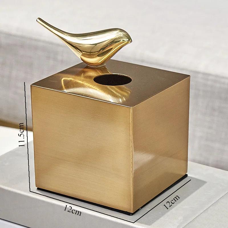 European Living Room Magnetic Paper Napkin Organizer Home Decoration Tissue Box Cover Metal Gilded Bird Decorative Tissue Holder