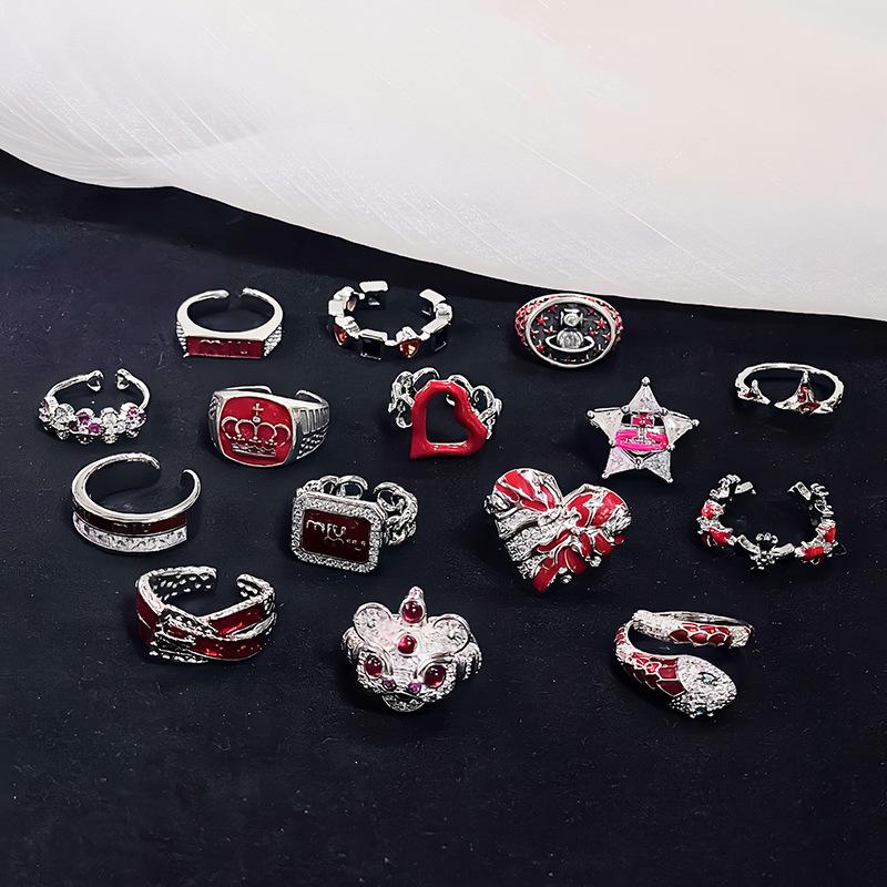 Roter Tropföl Natal Jahr Offener Ring Kalter Wind Hohes Gefühl Persönlichkeit Mode Stapelbarer Ring Frau