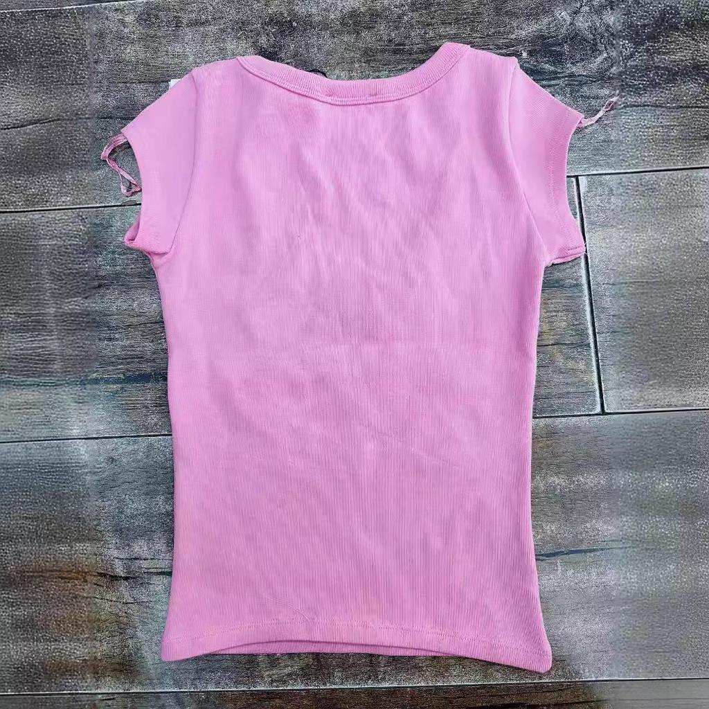 Women's Summer Sweet & Spicy Slim Fit Round Neck Ribbed Cotton T-Shirt, Short Sleeves