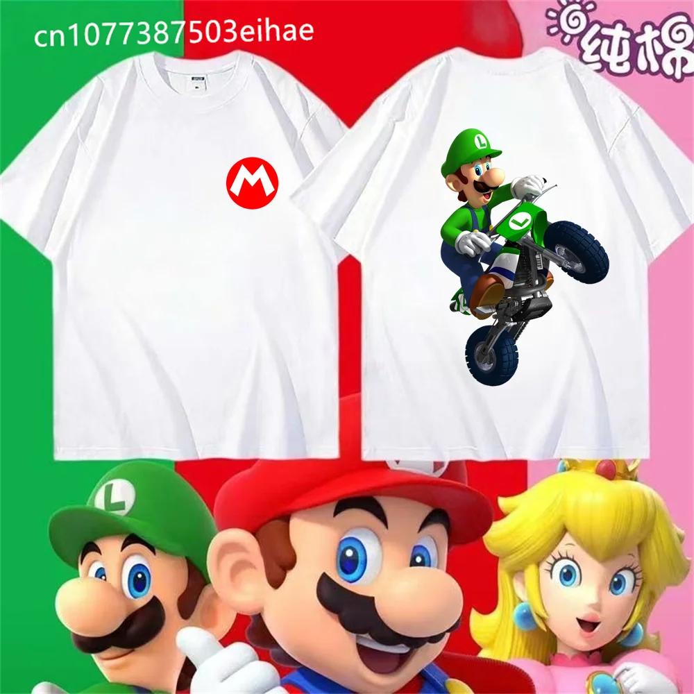 Super Mario Cartoon Pattern Unisex Cotton Tshirt Oneck ShortSleeved Summer Casual Roleplaying for Adults And Children