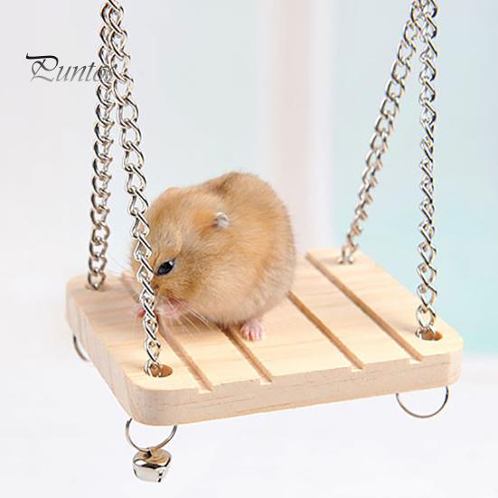 Wooden Hanging Swing Hammock Hamster Squirrel Parrot Pet Chain with Bell Toy