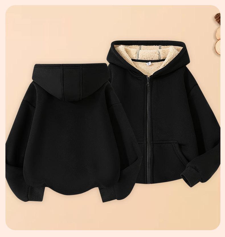 Kids' Lambswool Fleece Hoodie - Fashionable Solid Color Cardigan for Girls and Boys, Warm for Autumn/Winter