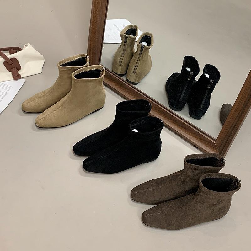 Skinny Autumn Small Beautiful Woman Inner Height Increase French Rad Short Boots Women's Short Boots Black No New Naked Boots Fashion