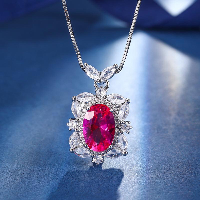 Jewelry Copper Bottom Gold Plated Jewelry Set Simulation Color Treasure Corundum Temperament Set Female Main Stone 8 * 12-6 * 8
