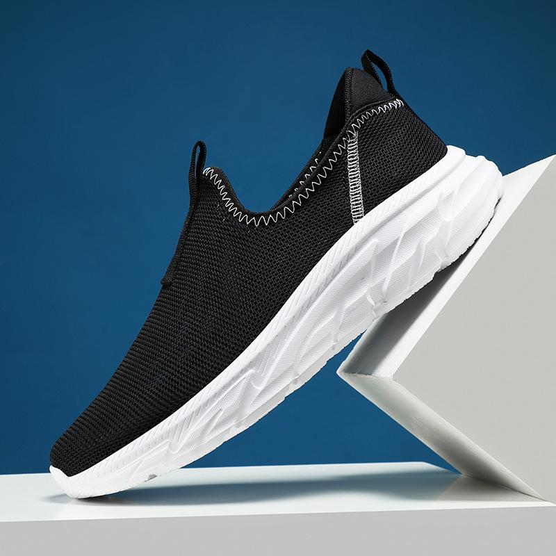 Casual men's shoes breathable and comfortable running shoes mesh shoes lazy black sports mesh cloth shoes
