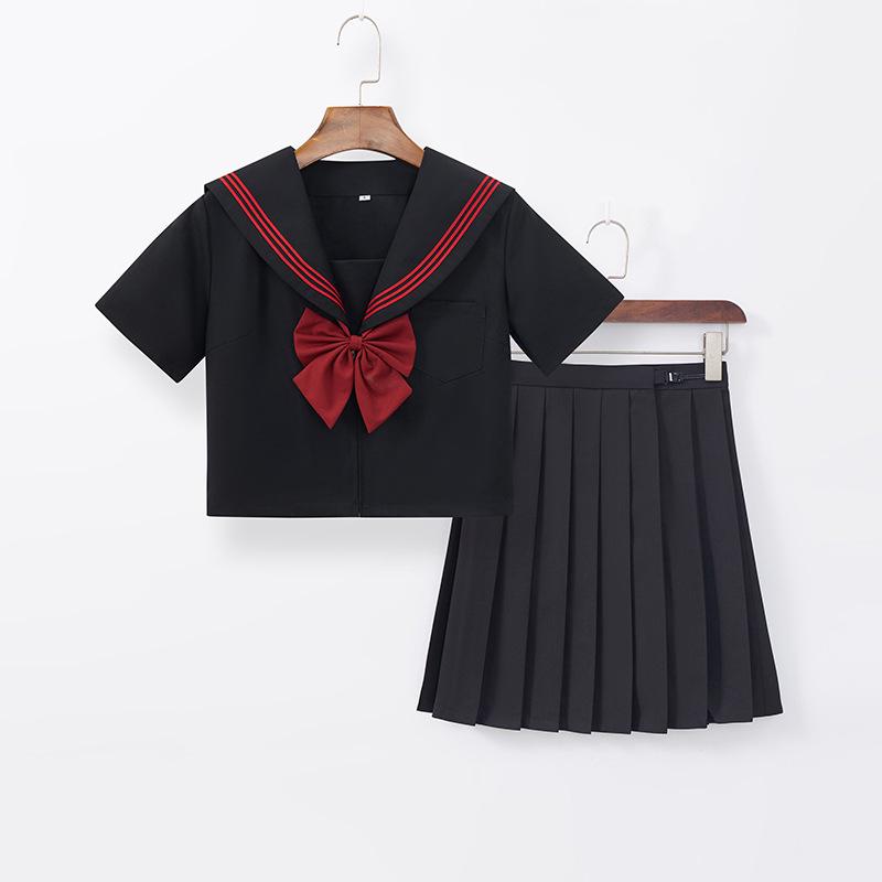 Rotes dreiteiliges japanisches JK-Uniform-Set - Langärmliger klassischer Akademie-Stil mit kurzem Rock