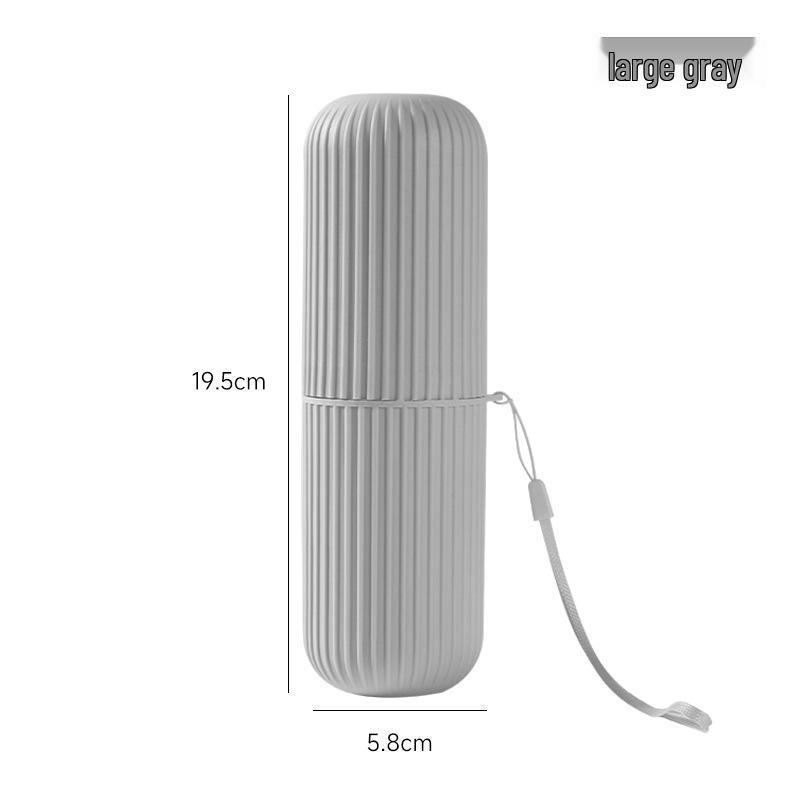 Portable Striped Toothbrush & Mouthwash Cup Set - Travel Toiletries Storage Box.