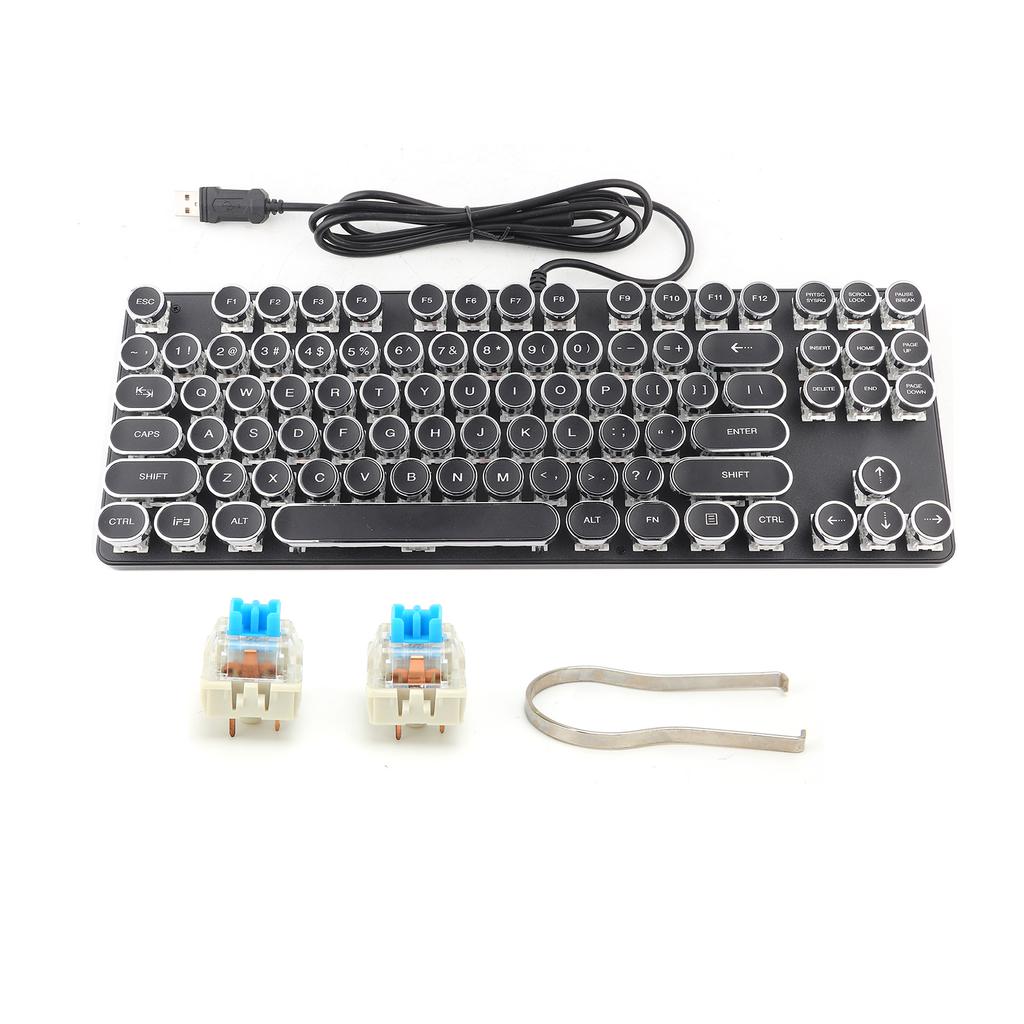 Tastatură Mecanică Punk 917 cu Taste Rotunde Vintage pentru Cafenele Internet PUBG, Accesoriu Calculator