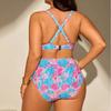 Women's Plus Size Underwire Push Up Bikini Set, Seashell Print High Waist Two Piece Swimsuit