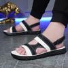 Men Black Leather Sandals Summer Brown Outdoor Hiking Sandals White Wide Head Open Toe Beach Shoes for Father Over Sized